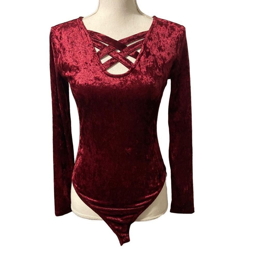 No Boundaries Bodysuit Burgundy Lightweight Velour type size S Juniors 3-5